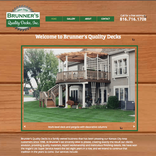 Website Home Page for Brunner's Quality Decks, LLC