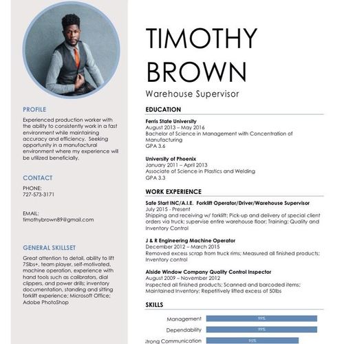 Modern Manufacturing Resume with Photo