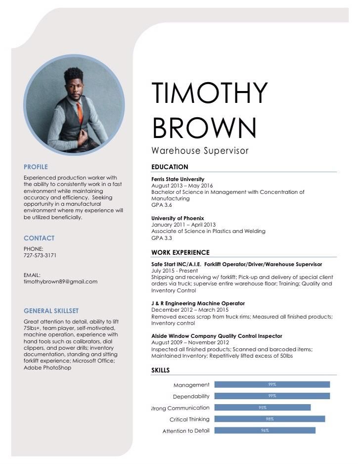Modern Manufacturing Resume with Photo