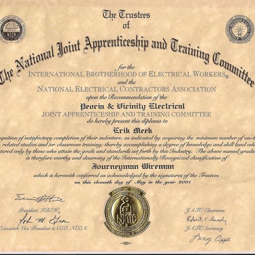 Electrician Apprenticeship Certificate