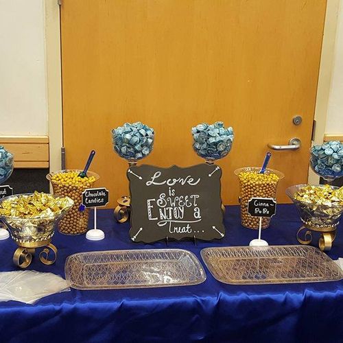 Sweet royal blue and gold candy bar created for a 