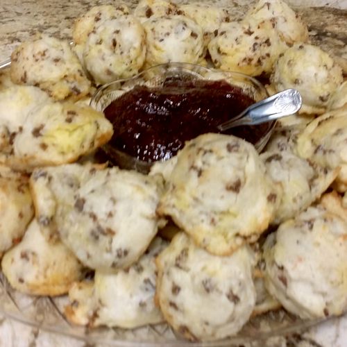 Homemade sausage biscuits with Strawberry preserve