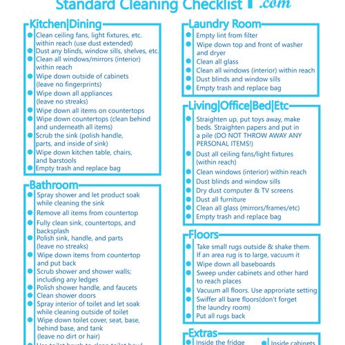 Our comprehensive checklist for standard cleans. I