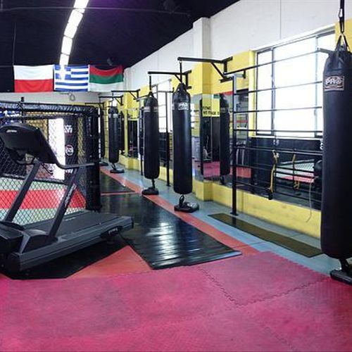 Boxing area, next to fitness facility and room.