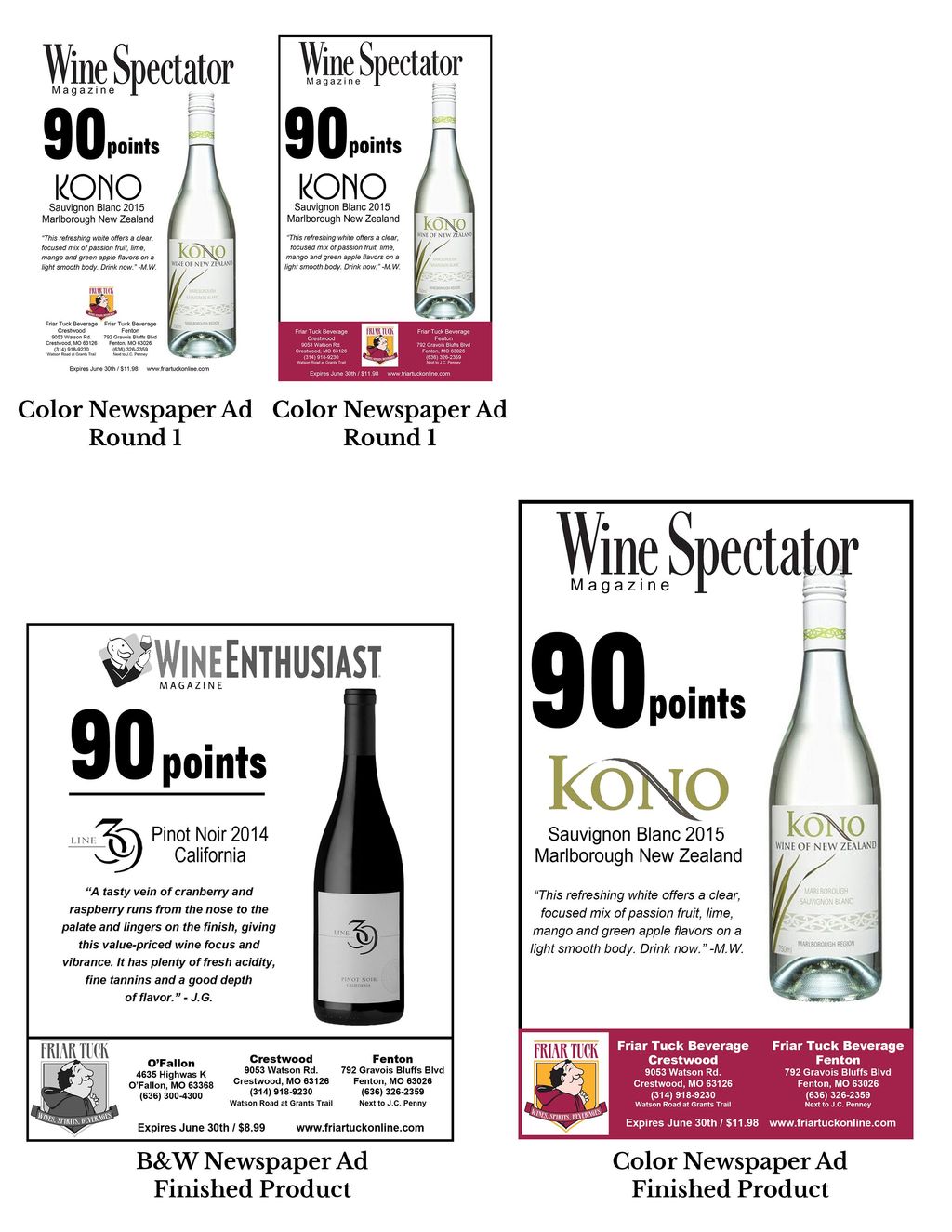 Newspaper Ads for local newspapers and editorial.