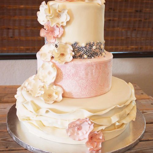 Edible lace fondant wedding cake.