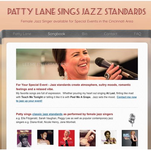 Website launch for Patty Lane singer of Jazz Stand