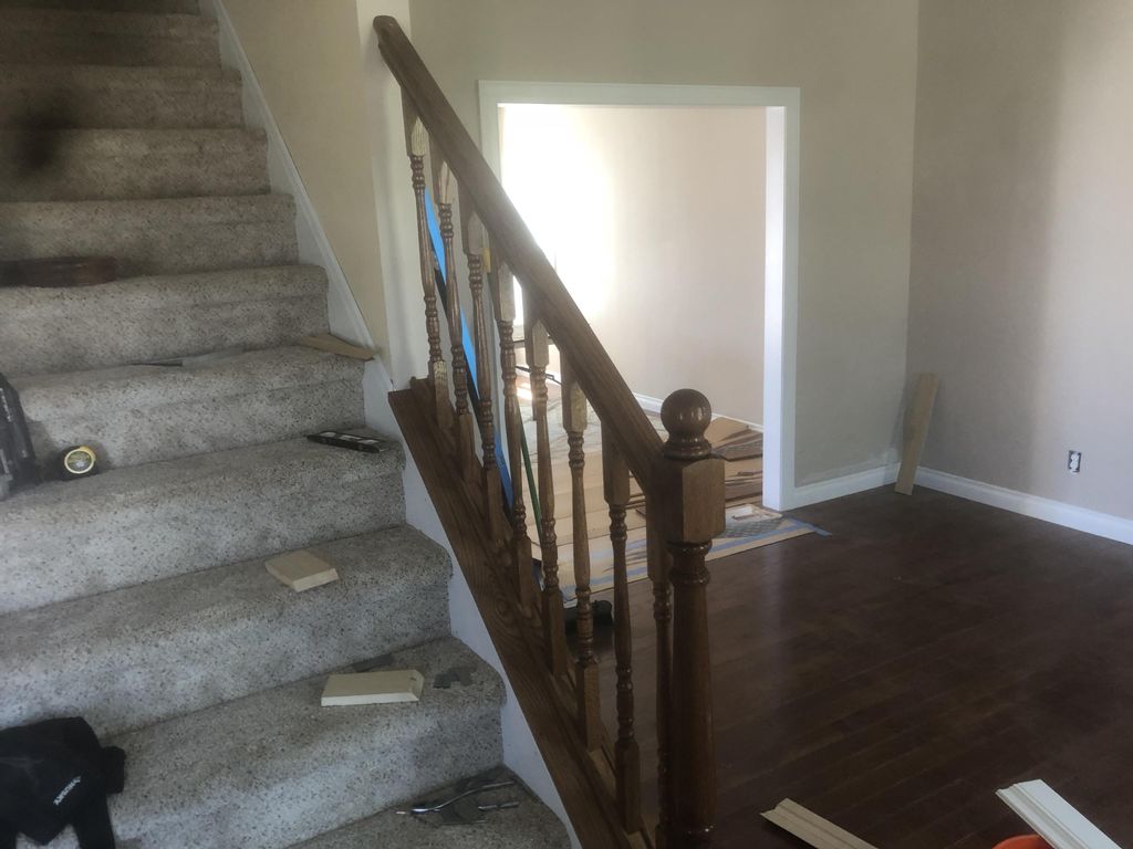 Oak hand rail and 3/4 inch real hardwood flooring 