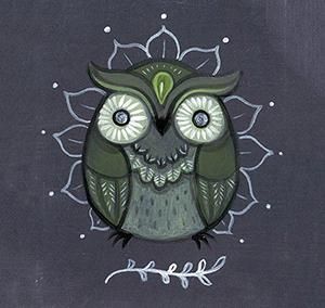 'Green Owl' -- Illustration, acrylics.