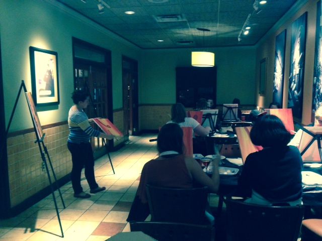Artist Brianna teaching at Bertucci's in Peabody