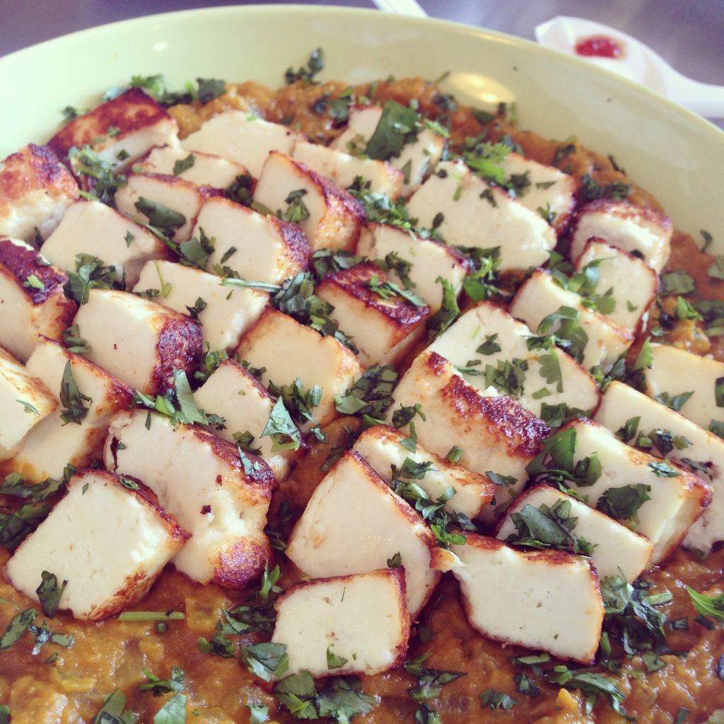 paneer masala. seared goat's milk paneer topping a