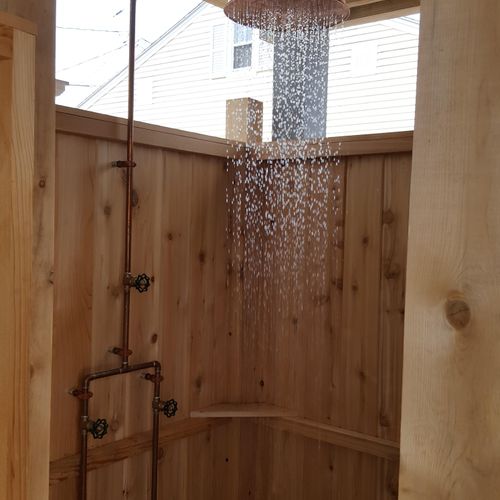 Outdoor shower in copper.