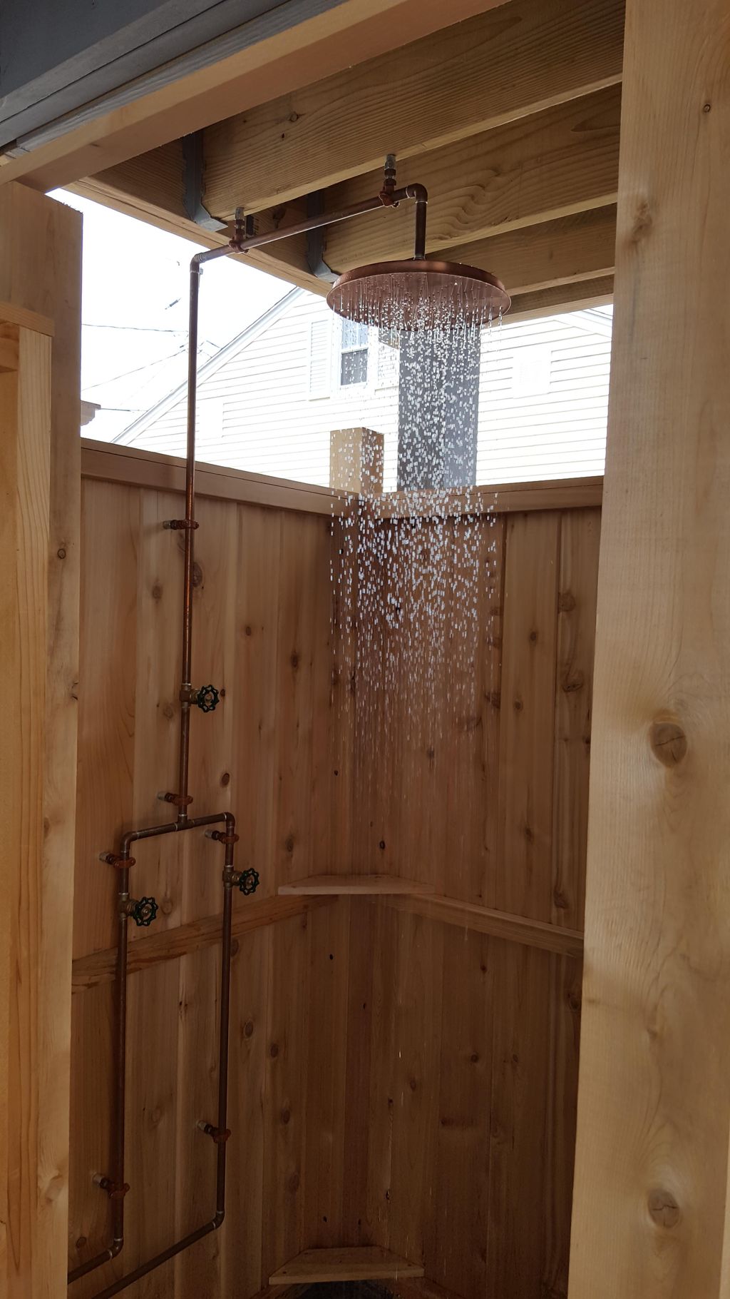 Outdoor shower in copper.