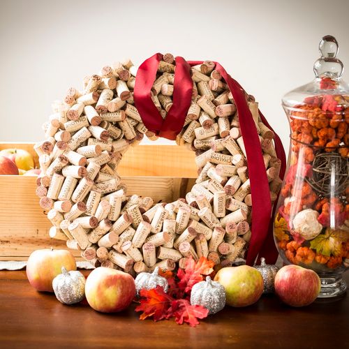 Handcrafted wine cork wreaths.