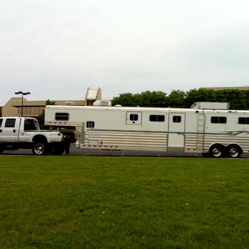 Our massive 5 horse trailer pulled by a Ford F-650