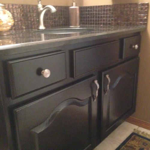 Distressed cabinetry.