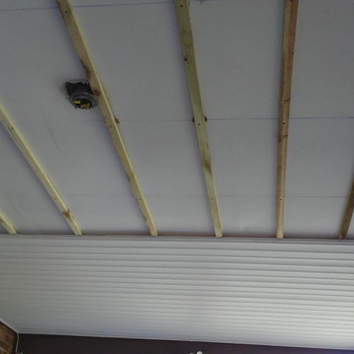 During process of vinyl soffit ceiling cover.