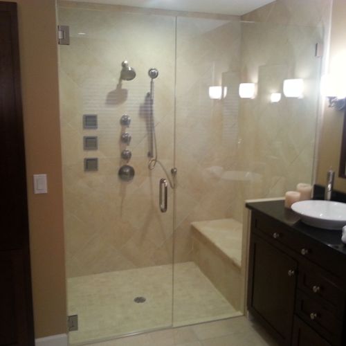 New shower area. Plumbing, Tile, Frame-less glass 