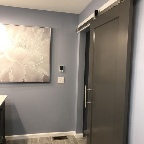 Barn door installed to match vanity