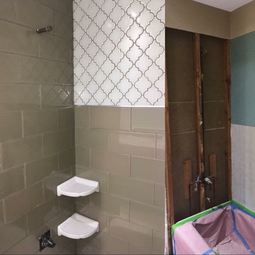 Before & after of  this amazing glass tile design.