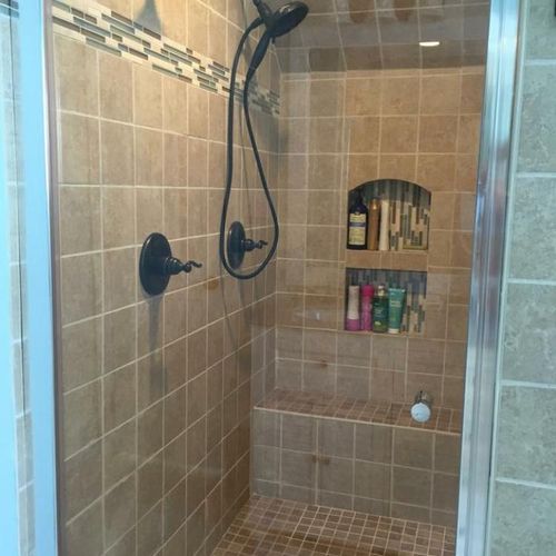 Shower extension double shower head tile and glass
