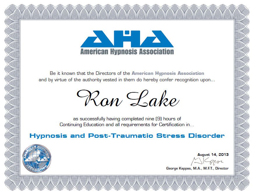 Certification in Hypnosis and Post Traumatic Stres