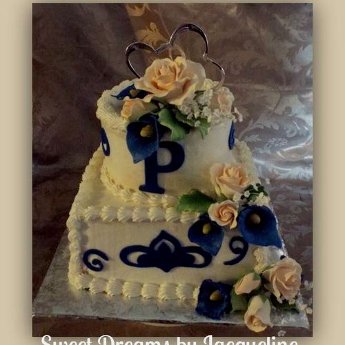 Royal Blue and Peach Small Wedding Cake
