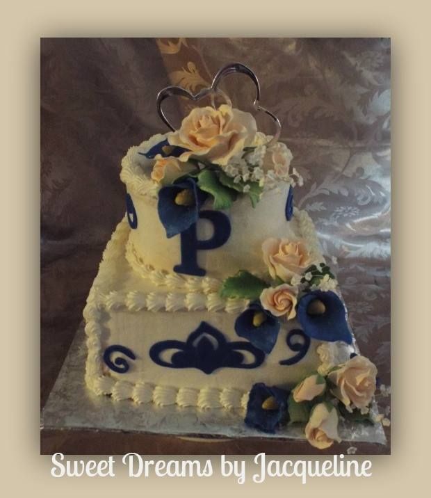 Royal Blue and Peach Small Wedding Cake
