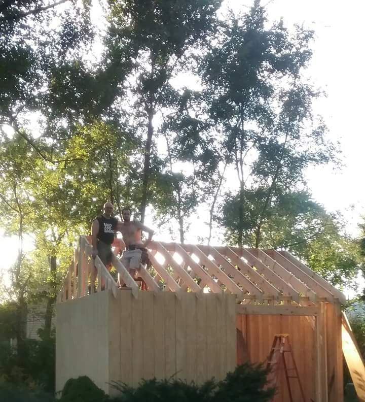 My father and I building his new toy shed! What a 