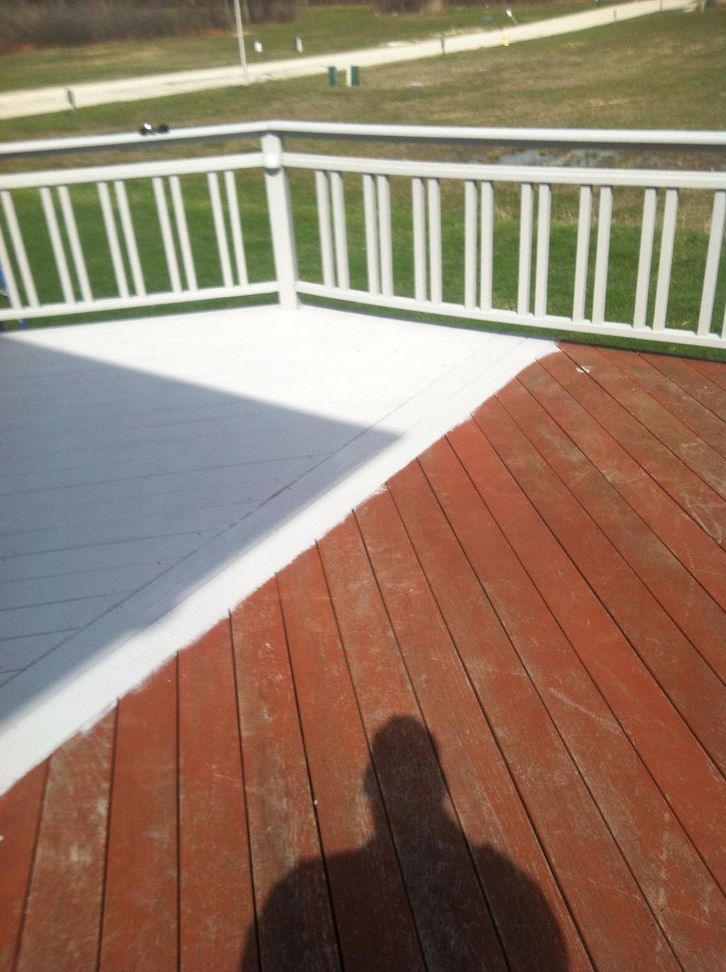 First coat of stain on the deck.