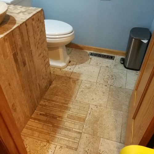 Bathroom travertine tile job