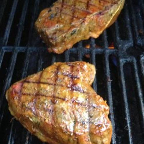 Bone in grilled pork chops! bone in is the best!!