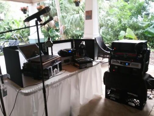 Our showtime station with laptop, CD player, mixin