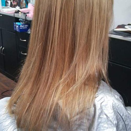 Color correction, from brassy gold roots and mid-s