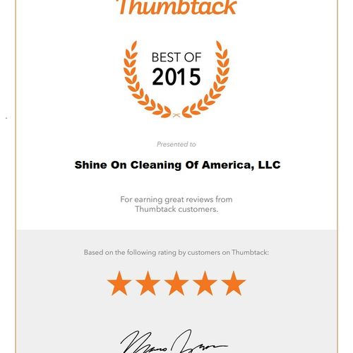 Shine On Cleaning Of America, LLC has been awarded