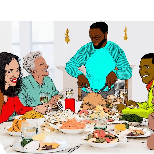 Detailed Thanksgiving Dinner Illustration with det