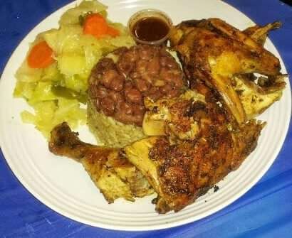 Jerk Chicken w/Beans,rice and cabbage 