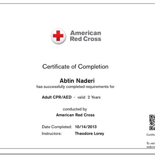 CPR/AED CERTIFIED By America Red Cross
