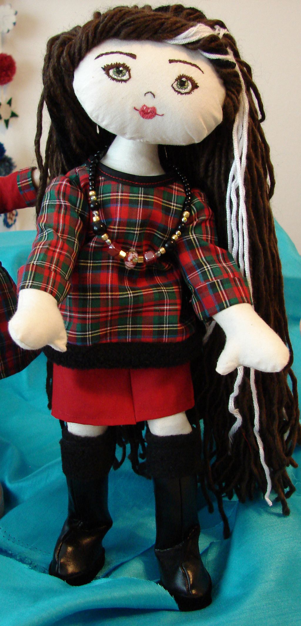Handmade 18" Doll with clothing and yarn hair. Fac