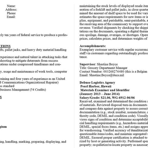 General Supply Spec GS9 (Federal Example Resume)
