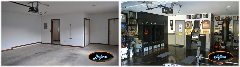 Garage - Built/Painted cabinets. Stained/Sealed fl