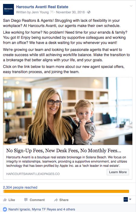 Facebook Ad to get recruitment leads for San Diego