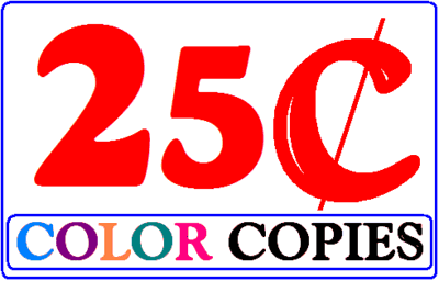 25cents Color Copy/Print. 
Email file - We print.