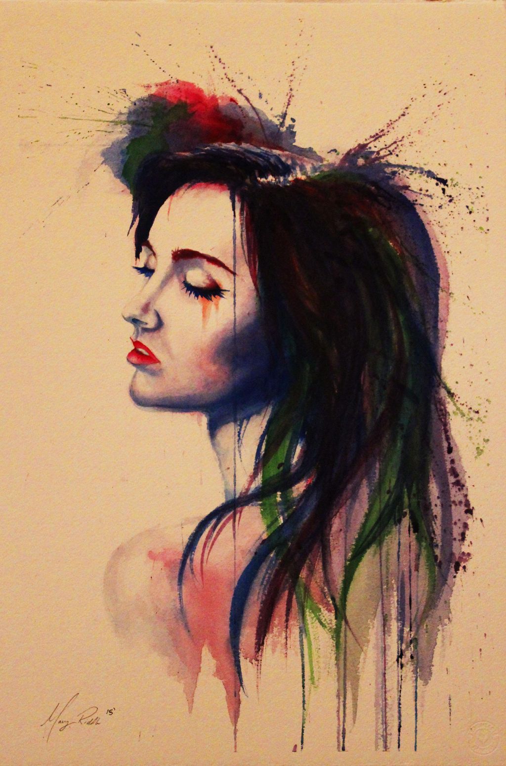 "Introspective" Original watercolor portrait.