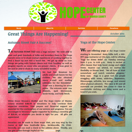 Newsletter web page for non-profit organization.