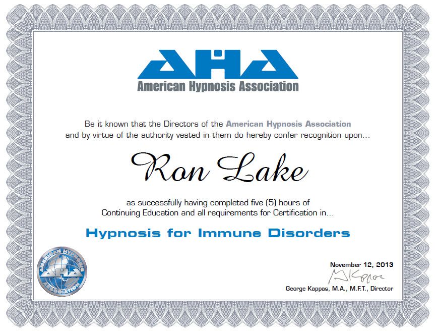 Certification in Hypnosis and Immune Disorders
