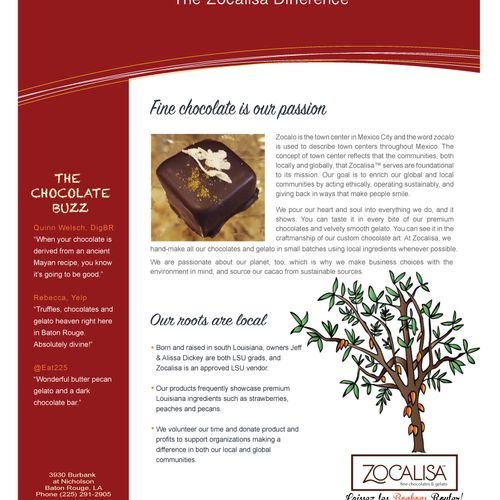 Zocalisa Fine Chocolates & Gelato - sell sheet