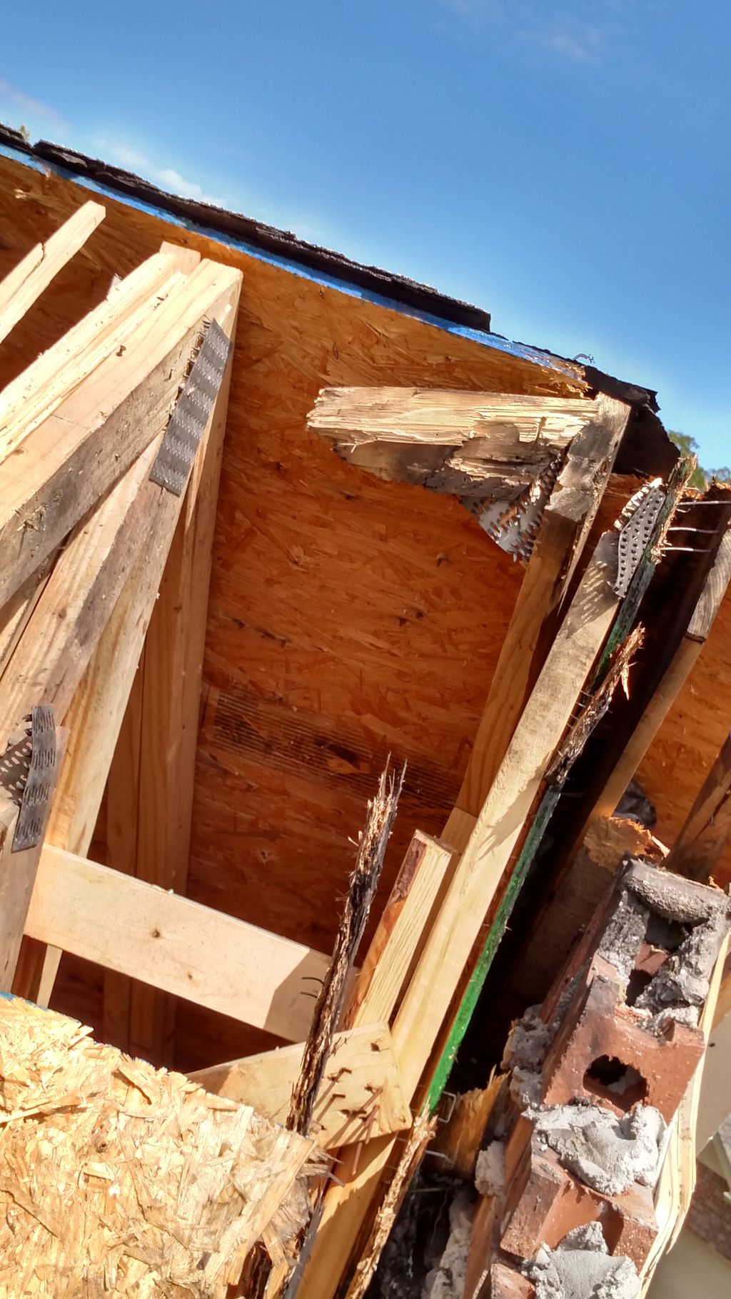 Roof damage due to lightning strike 