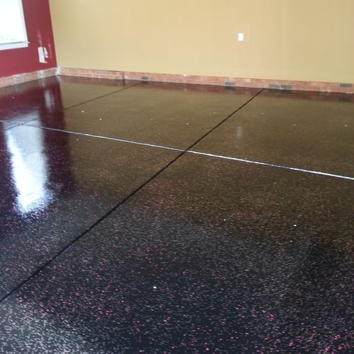 Black epoxy with flame Red and metallic flakes is 