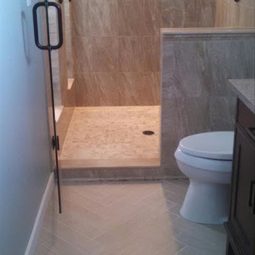 Complete shower tile install, along with herringbo